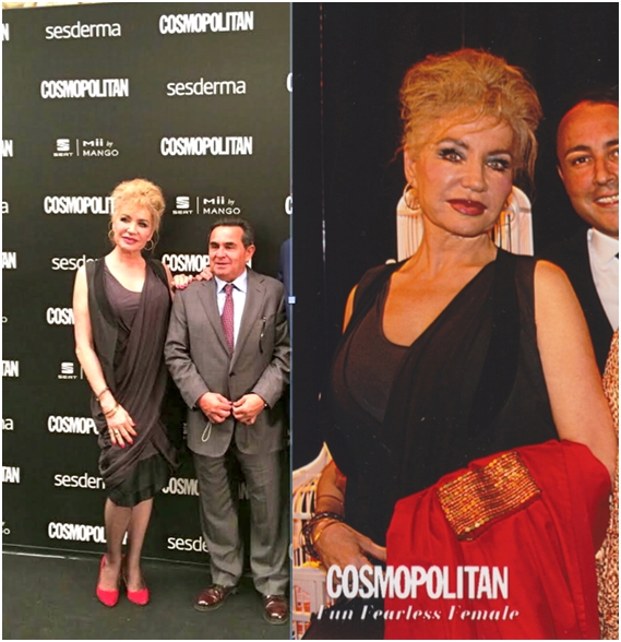 Aurora Guerra en la fiesta COSMOPOLITAN 2014 con Gabriel Serrano, presidente de Sesderma