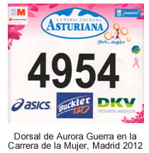 Dorsal de Aurora Guerra en la Carrera de la Mujer, Madrid 2012